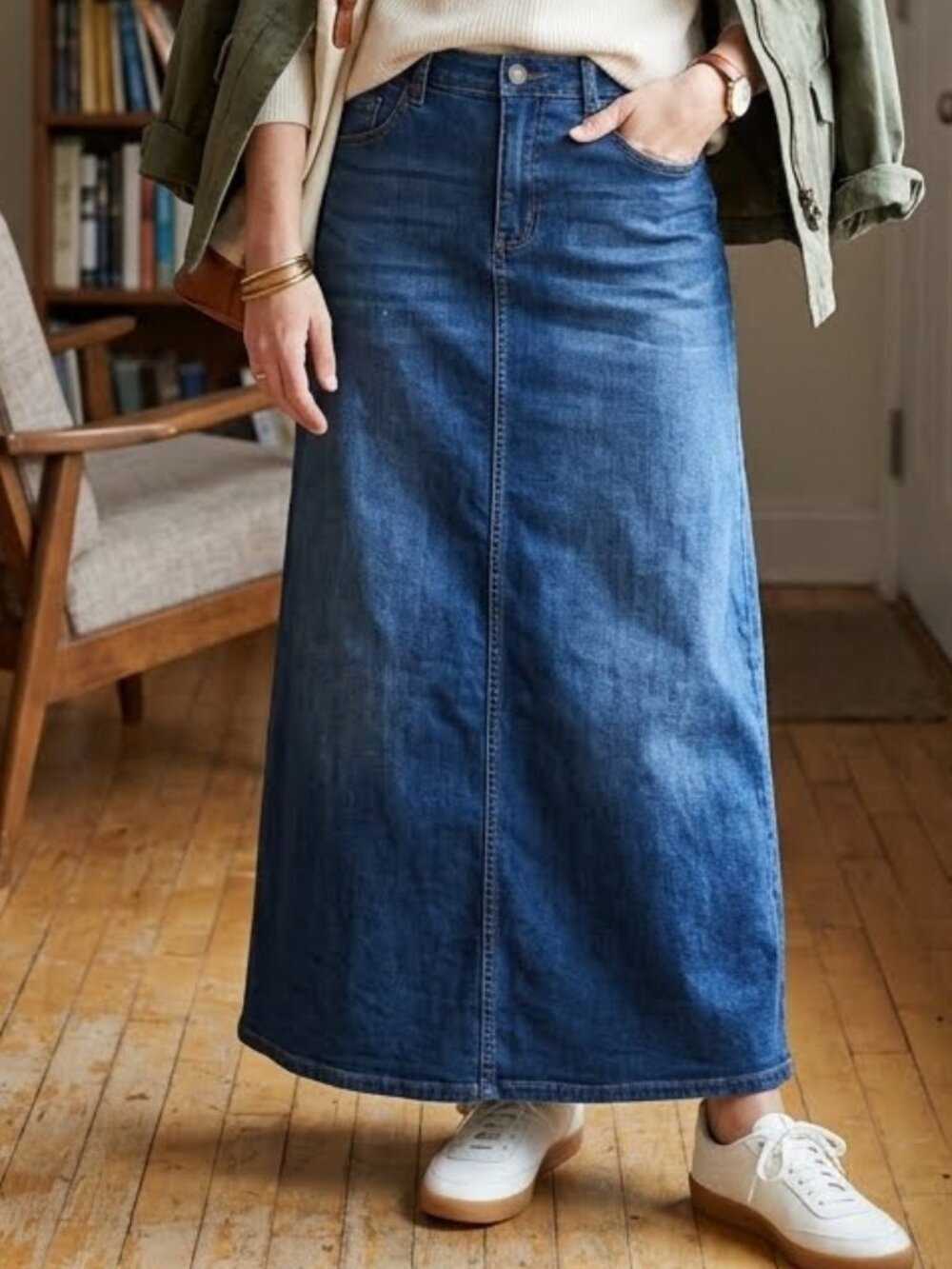 Tribal Women's Maxi Long Blue Denim Jean Skirt Size 8 Modest Ankle Length